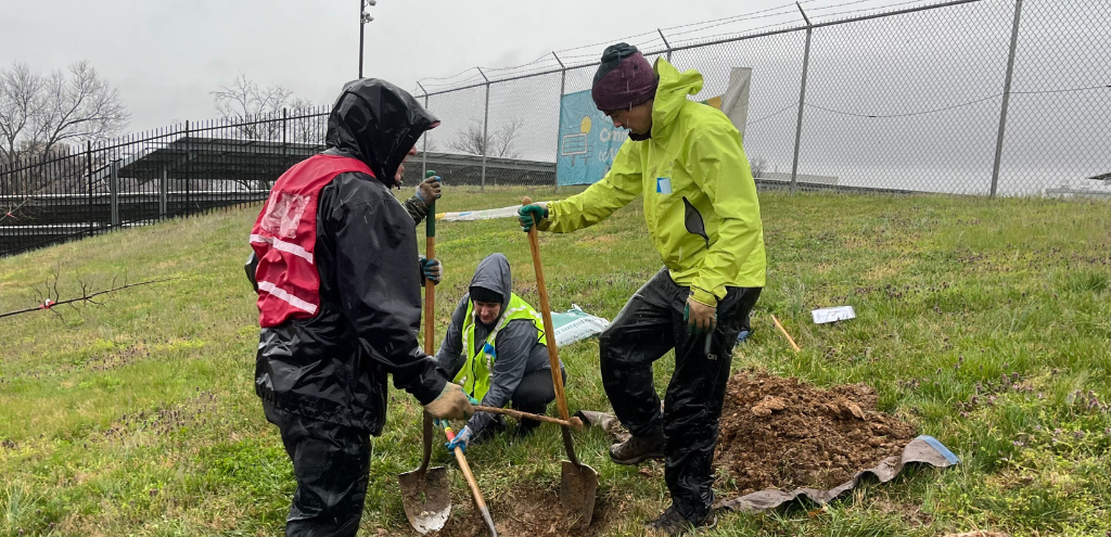 Volunteers planting at DC Water/Brentwood CTP.