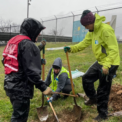 Volunteers planting at DC Water/Brentwood CTP.