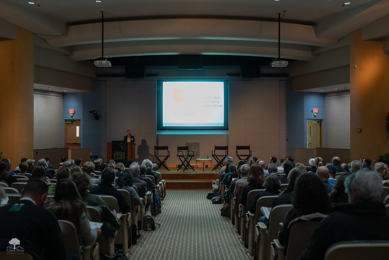 Perspective from the aisle with a full audience