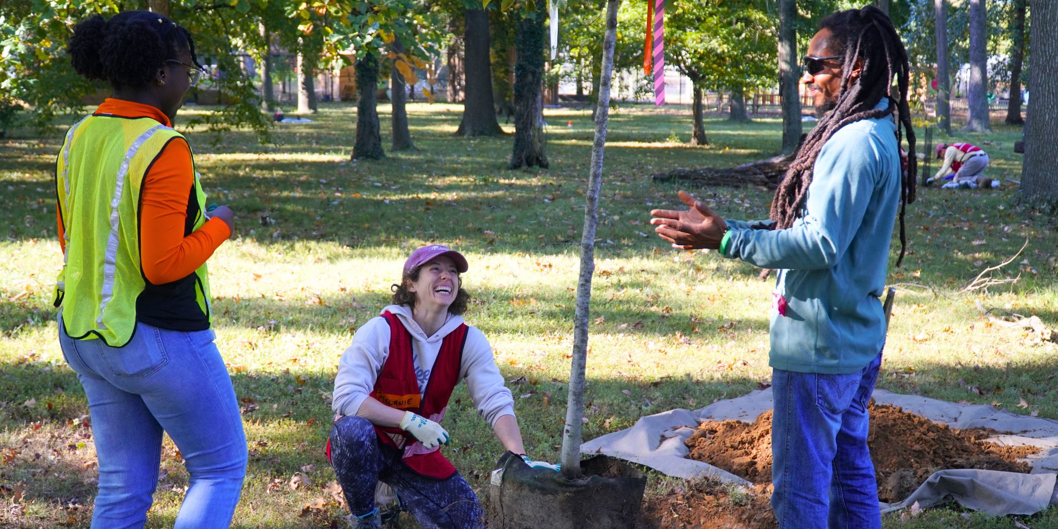 Volunteers planting a tree