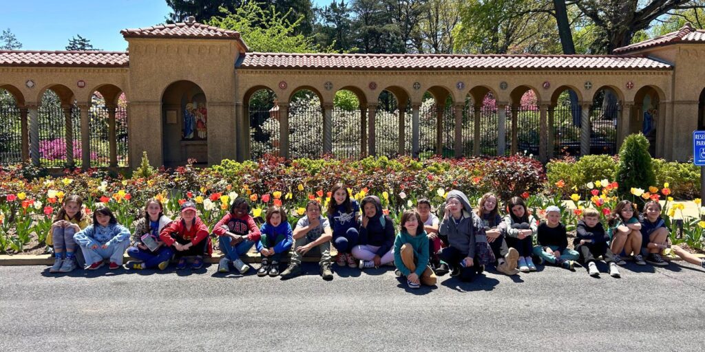 Youth participants in a Casey Trees spring break camp at the Franciscan Monastery