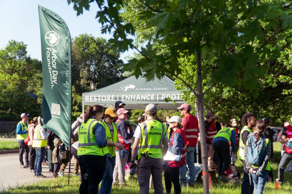 A group of volunteers gathering