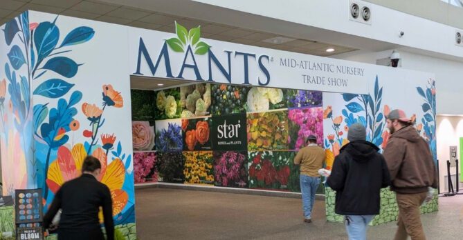 Attendees for the Mid-Atlantic Nursery Trade Show (MANTS) walk through an entrance.