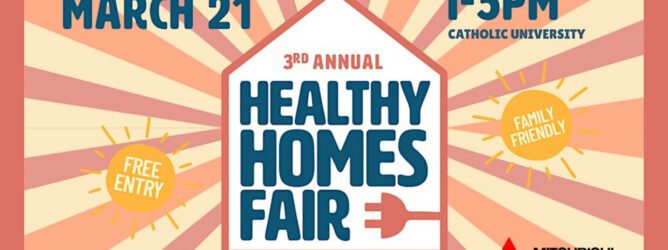 A banner promoting the Healthy Homes Fair with the text: Saturday, March 21. 1-5 PM. 3rd Annual Healthy Homes Fair.