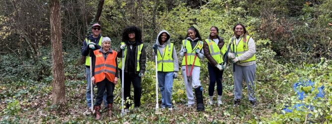 Volunteers remove invasive plants from the Langdon Forest Patch.