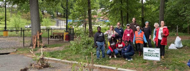 Group of volunteers after a vine removal at Langdon Park.