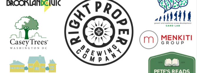 Logos of Brookland Civic, Casey Trees, Greater Brookland Intergenerational Village, Right Proper Brewing Company, Gard Lab, Menkiti Group, and Pete's Reads.
