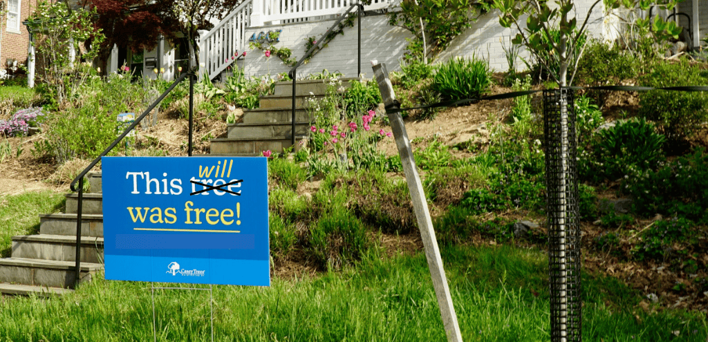 A yard sign says 
