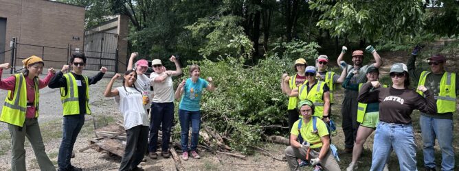 Volunteers after removing invasive plants.